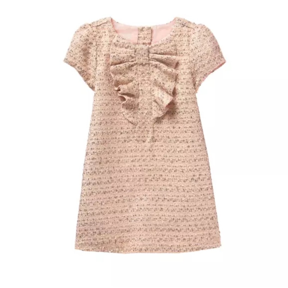Janie and Jack Girls Blush Pink Boucle Dress Tweed Ruffle Size 7